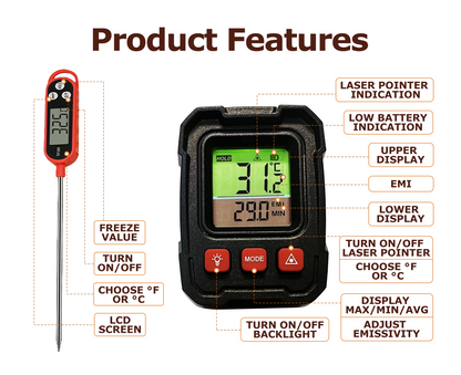 LCD Infrared Thermometer + Digital Probe Bundle